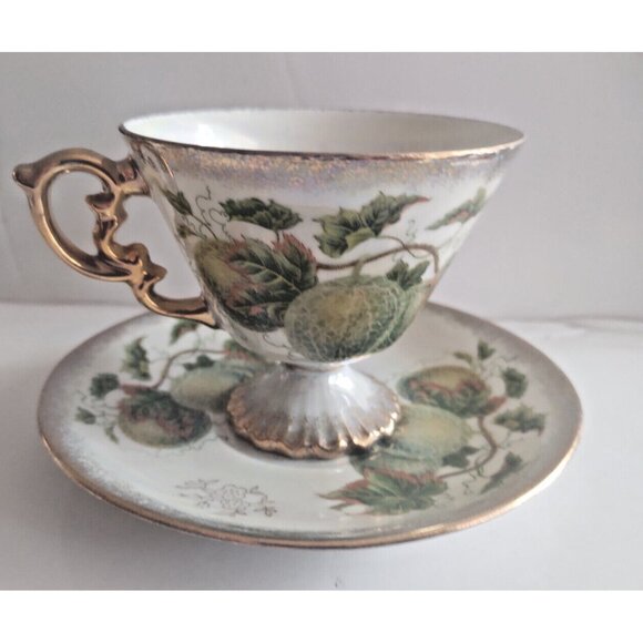 Vintage Tea Cup and Saucer Set Ucagco Ceramics Japana 1950's September Melons - Picture 1 of 13